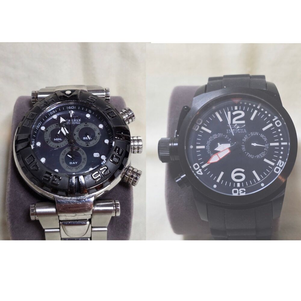 Invicta Reserve Subaqua Noma & Russian Diver Black Chronograph Watch Lot (2 Pcs)